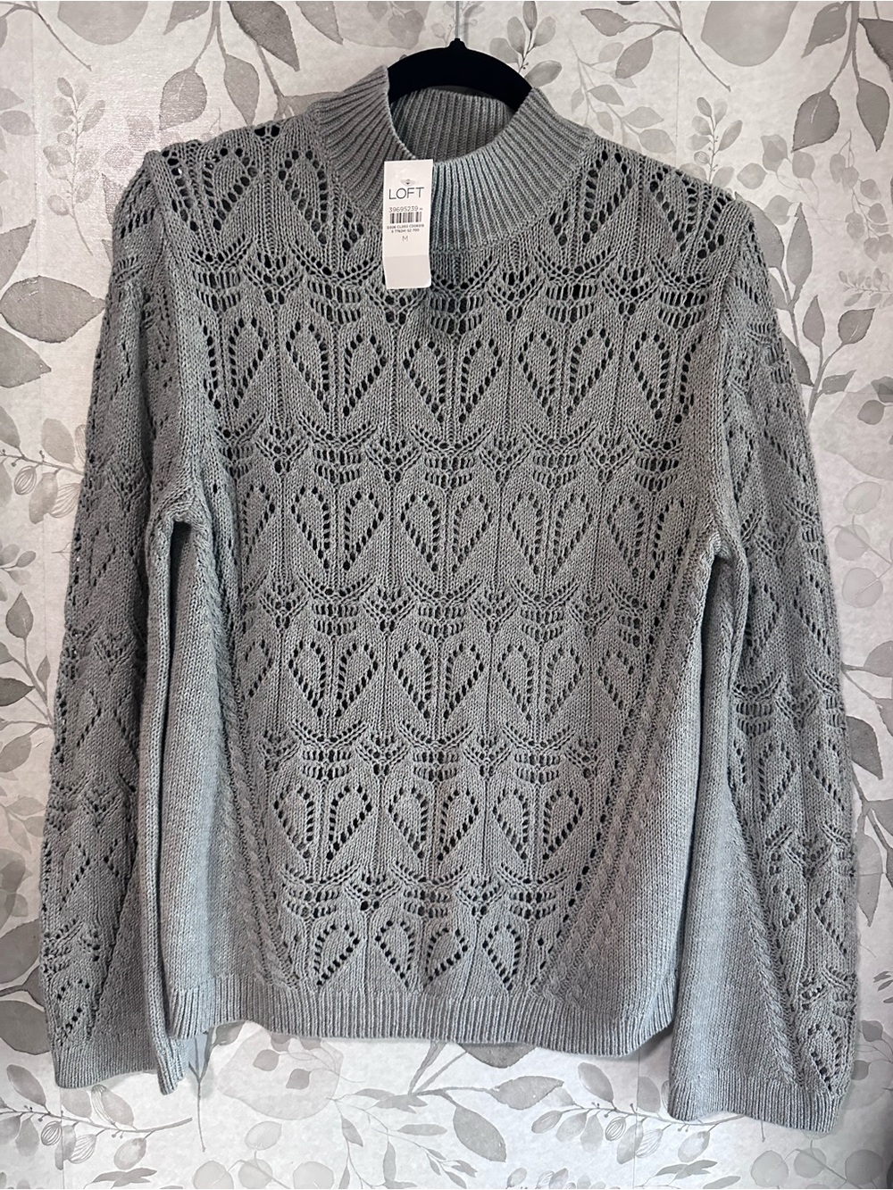J. Crew NWT Gray Pointelle Flare-Sleeve Sweater sz Med - Picture 3 of 8